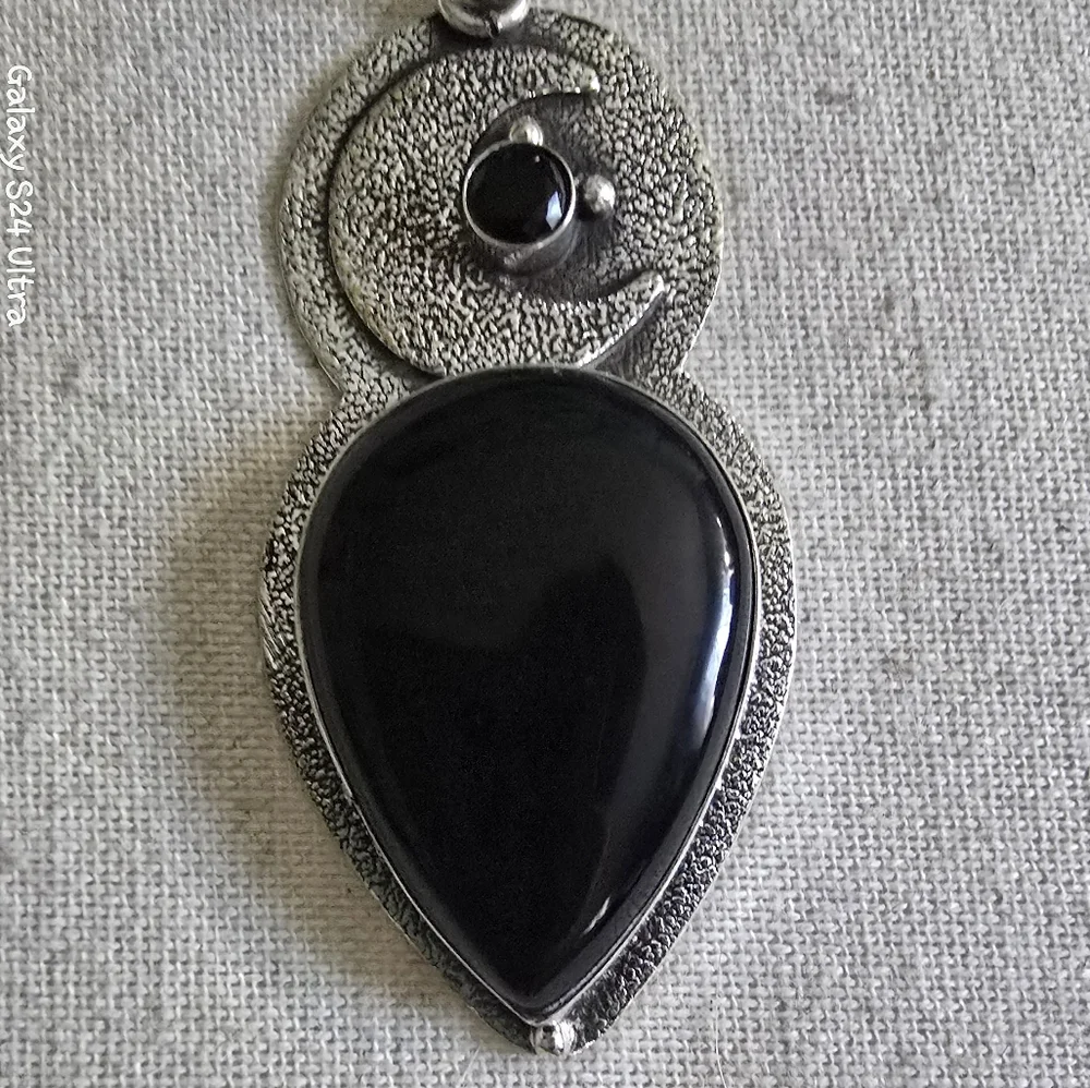 Silver & Black Onyx Pendant Charm NEW
